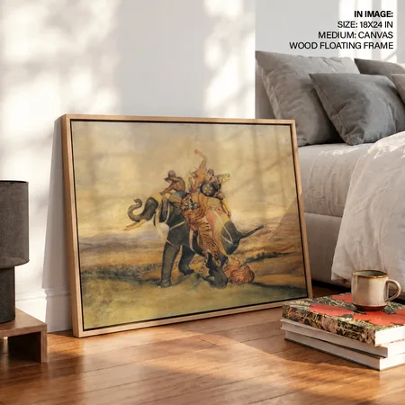 Tiger Hunt, Elephant Mounted by Indians by Antoine-Louis Barye (c1836) – Wall Decor
