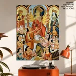 Single Panel Patachitra of Goddess Durga and Worshippers by Anwar Chitrakar (2019) – Wall Hanging