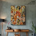 Single Panel Patachitra of Goddess Durga and Worshippers by Anwar Chitrakar (2019) – Wall Hanging